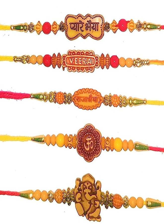 BVNM Creations Set Of 5 Rakhi For Brother Rakshabandhan Gift Rakhi For Bhaiya Bhabhi Om Rakhi For Kids Traditional Indian Rakhi, Multicolored and Assorted Rakhi Thread, 12 Inch Long - Image 1