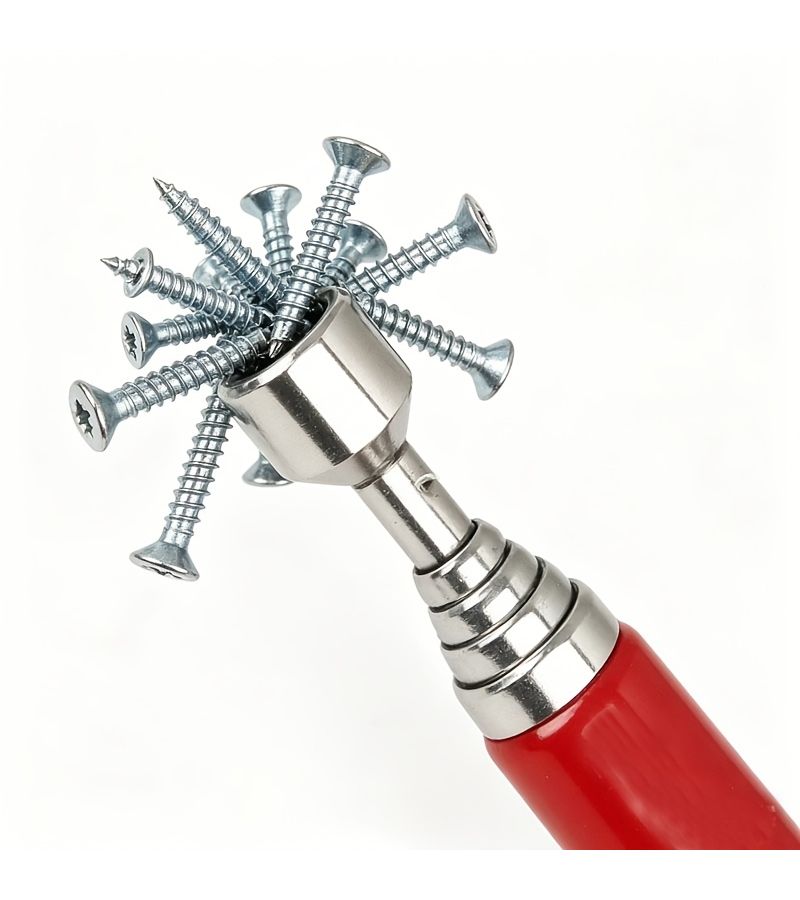 Red Heavy Duty Retractable Magnetic Pickup Tool Flexible Sweeper No Batteries - Image 1