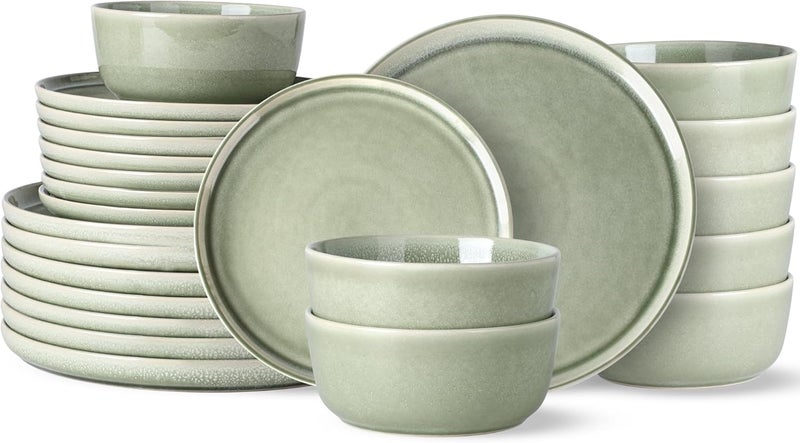 AmorArc Stoneware Dinnerware SetsRound Reactive Glaze Ceramic Plates and Bowls SetsHighly Chip and Crack Resistant  Dishwasher  Microwave SafeService for 8 Dishes Set 24pc - Image 1