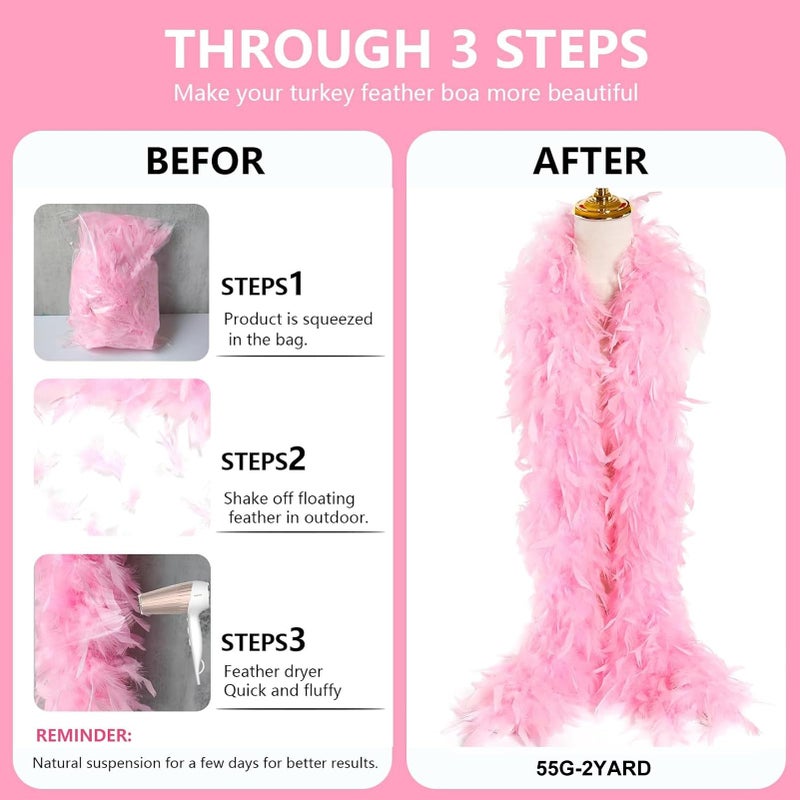 THARAHT Pink Chandelle Turkey Feather Boa 2Yard 38g for DIY Craft Home Dancing Wedding Party Halloween Costume Decoration Feather Boa - Image 3