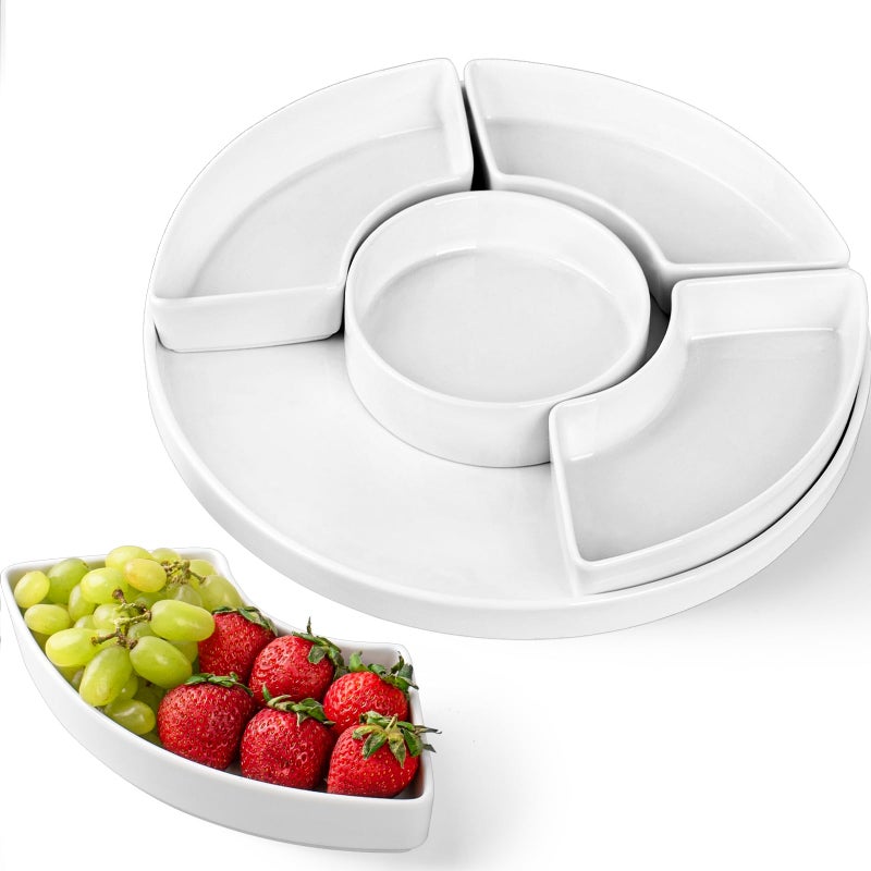 128 Serving Tray and Platters Divided Serving Dishes Serving Trays for Entertaining Appetizer Serving Tray 6 Removable Serving Dishes Set for Chips and Dip Veggies Candy and Snacks White