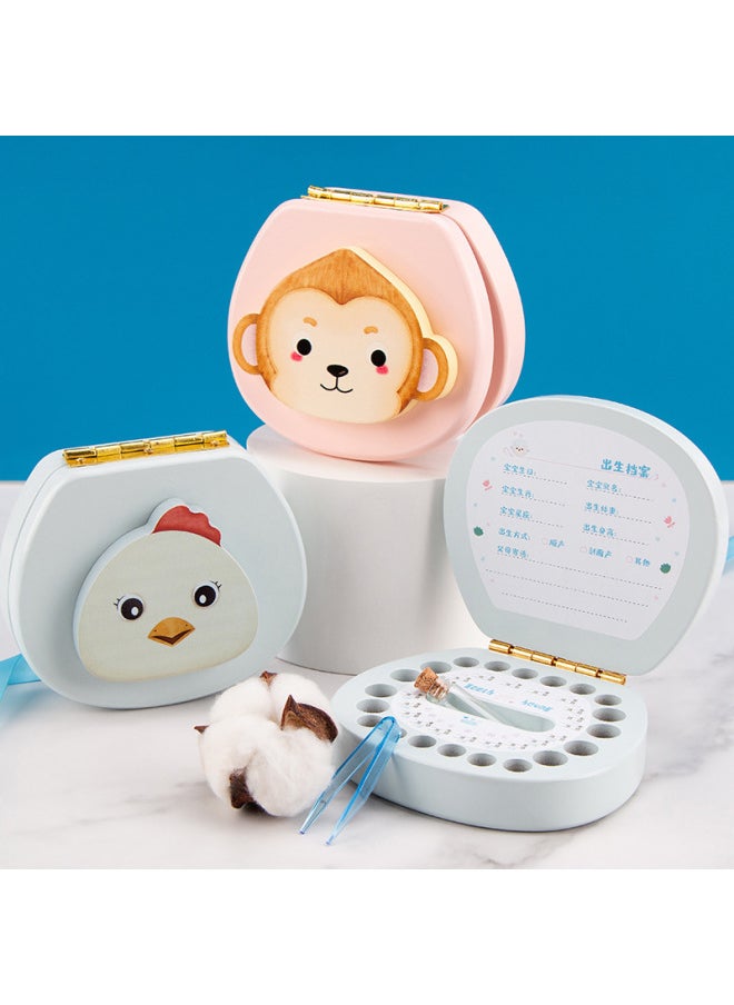 Generic Baby Tooth Memorial Box Wooden Boys And Girls Baby Tooth Box Children Tooth Collection Storage Box Baby Tooth Loss Storage Box-Color:Pink-chicken (English Version)  - Image 2