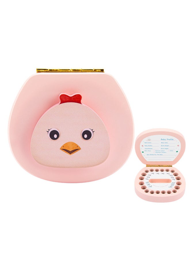 Generic Baby Tooth Memorial Box Wooden Boys And Girls Baby Tooth Box Children Tooth Collection Storage Box Baby Tooth Loss Storage Box-Color:Pink-chicken (English Version)  - Image 1