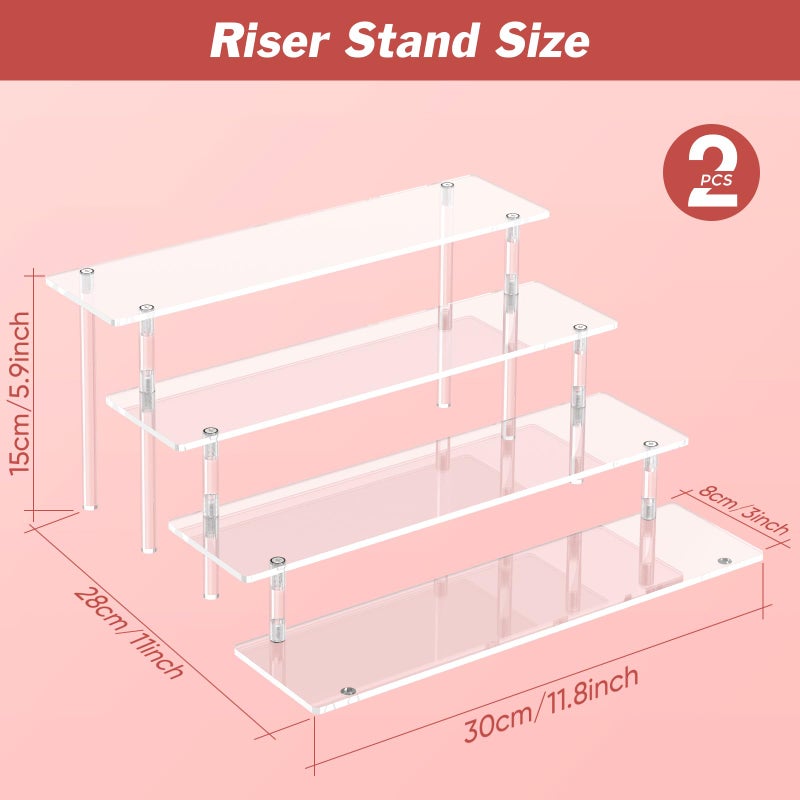 Dooiclear 4 Tier Acrylic Display Risers, Clear Perfume Organizer Stand, Large Cupcake Stand Holder, Dessert Display for Party, Display Shelf for Figure and Collection, Riser Stand for Decoration and Organizer - Image 2