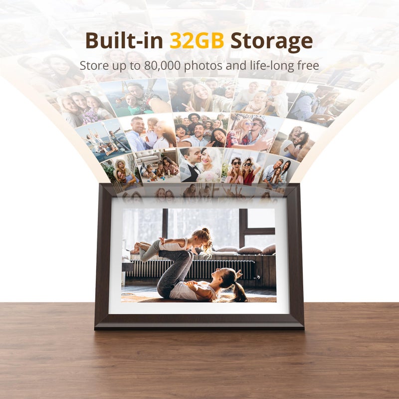 Dragon Touch Dragon Touch Digital Picture Frame WiFi 10 inch IPS Touch Screen Digital Photo Frame Display, 32GB Storage, Auto-Rotate, Share Photos via App, Email, Cloud, Classic 10 Brown, PUUDUU  - Image 4