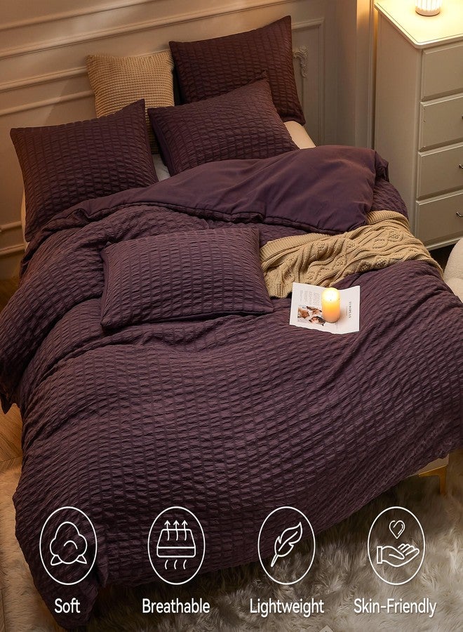 JELLYMONI Purple Duvet Cover Full Size, 3pcs Washed Microfiber Bedding Set, Soft Breathable Seersucker Duvet Cover Set with Zipper Closure and Corner Ties for All Seasons - Image 2