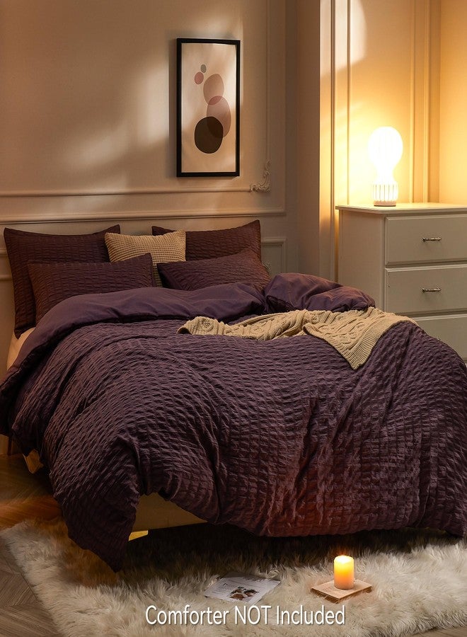 JELLYMONI Purple Duvet Cover Full Size, 3pcs Washed Microfiber Bedding Set, Soft Breathable Seersucker Duvet Cover Set with Zipper Closure and Corner Ties for All Seasons - Image 3