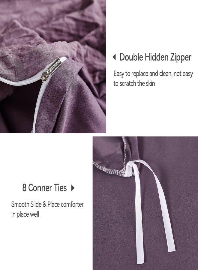 JELLYMONI Purple Duvet Cover Full Size, 3pcs Washed Microfiber Bedding Set, Soft Breathable Seersucker Duvet Cover Set with Zipper Closure and Corner Ties for All Seasons - Image 5