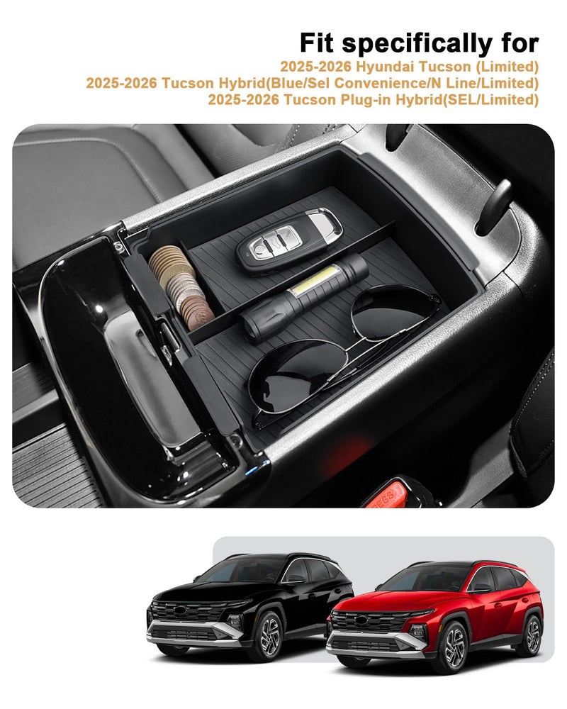 ECOZEN Double-Layer Center Console Organizer For 2025-2026 Hyundai Tucson(Limited)/2025-2026 Tucson Hybrid/Tucson Plug-in Hybrid Armrest Organizer - ONLY Fit 2025-2026 Tucson With Electronic Shift - Image 3