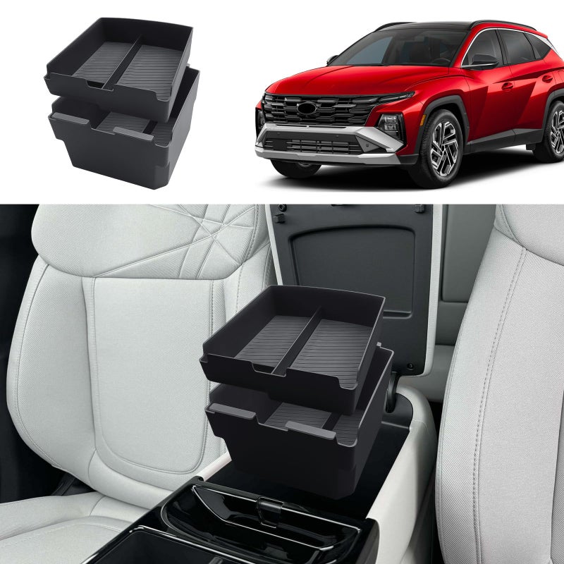 ECOZEN Double-Layer Center Console Organizer For 2025-2026 Hyundai Tucson(Limited)/2025-2026 Tucson Hybrid/Tucson Plug-in Hybrid Armrest Organizer - ONLY Fit 2025-2026 Tucson With Electronic Shift - Image 1