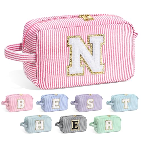 YOOLIFE Personalized Gifts for Mom Initial Makeup Bag Cosmetic Bag Toiletry Pouch Personalized Birthday Gifts for Mom Grandmother Stepmother Mother In Law Gifts Mothers Day Gifts Pink N - Image 1
