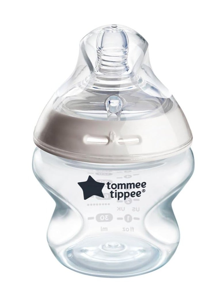 تومي تيبي يو كيه زجاجات أطفال أقرب إلى الطبيعة، زجاجات أطفال تشبه الصدر مع صمام مضاد للمغص، 5 أونصة، عدد واحد يتضمن مصاصة لحديثي الولادة - Image 1