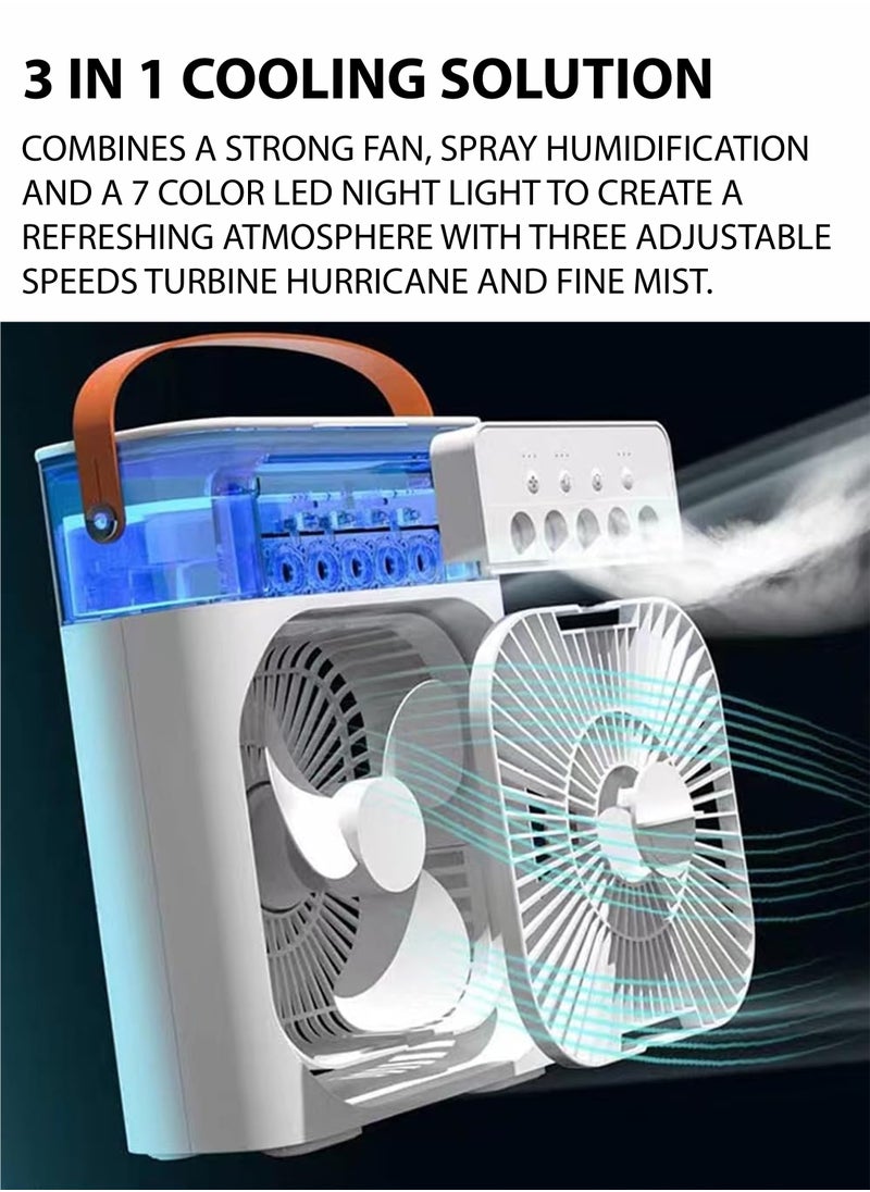Generic 3 IN 1 Mini Cooling Fan Portable Air Conditioner Fan Mini Personal Evaporative Air Cooler Small Air Cooler Fan with Type-C Input 3 Speeds Spray Oscillation Humidifier Timing Function 7-Color LED Night Light Quiet Operation Easy-to-Clean Water Tank for Home Office Bedroom Camping  - Image 4