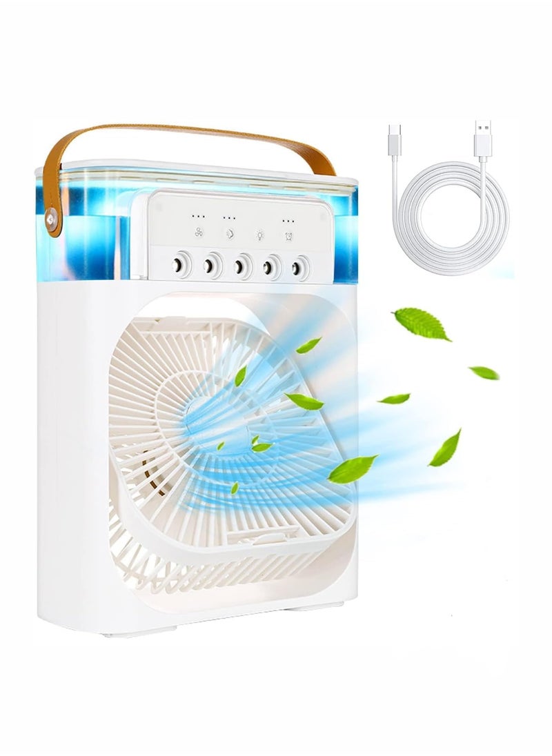 Generic - 3 IN 1 Mini Cooling Fan Portable Air Conditioner Fan Mini Personal Evaporative Air Cooler Small Air Cooler Fan with Type-C Input 3 Speeds Spray Oscillation Humidifier Timing Function 7-Color LED Night Light Quiet Operation Easy-to-Clean Water Tank for Home Office Bedroom Camping - Image 1