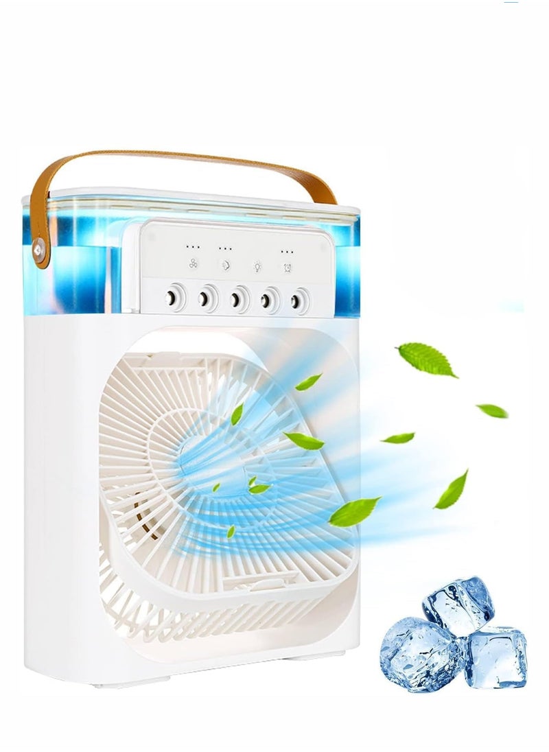 Generic 3 IN 1 Mini Cooling Fan Portable Air Conditioner Fan Mini Personal Evaporative Air Cooler Small Air Cooler Fan with Type-C Input 3 Speeds Spray Oscillation Humidifier Timing Function 7-Color LED Night Light Quiet Operation Easy-to-Clean Water Tank for Home Office Bedroom Camping  - Image 1