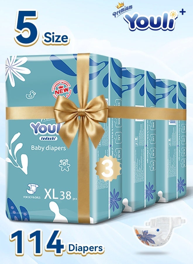 أنت حفاضات أطفال، حفاضات لاصقة الحجم 5، 12-17 كجم، تناسب خالي من التسرب بزاوية 360° لحماية من التسرب تصل إلى 100٪، حفاضات مريحة لاصقة ميغا باك 114 حفاضة - Image 1