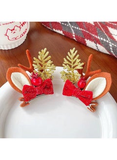 HOXIEYA Christmas Bow Hair Clip Sparkle Reindeer Hair Bow Clips for Girls Baby Red Gold Bow Antler Bow Clips Design Christmas Barrettes Hair Accessories for Holiday Xmas Hair Decoration-2PCS  - Image 2