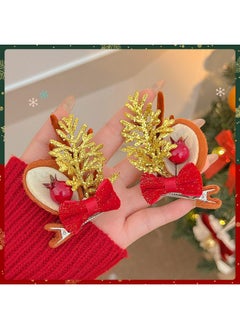 HOXIEYA Christmas Bow Hair Clip Sparkle Reindeer Hair Bow Clips for Girls Baby Red Gold Bow Antler Bow Clips Design Christmas Barrettes Hair Accessories for Holiday Xmas Hair Decoration-2PCS  - Image 4