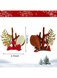 HOXIEYA Christmas Bow Hair Clip Sparkle Reindeer Hair Bow Clips for Girls Baby Red Gold Bow Antler Bow Clips Design Christmas Barrettes Hair Accessories for Holiday Xmas Hair Decoration-2PCS  - Image 5