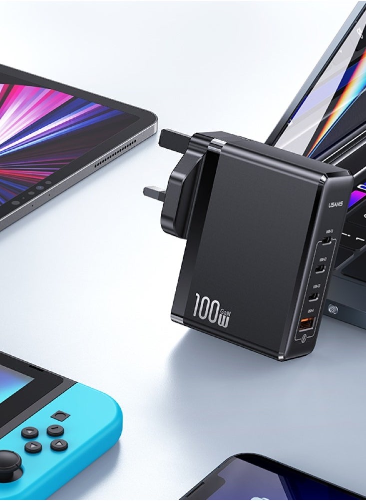 Usams - 100W GaN 4-Port Charger (UK) - High Power Fast Charging for Laptops, Tablets & Phones | Supports PD/QC, Apple & Android Fast Charging - Image 1