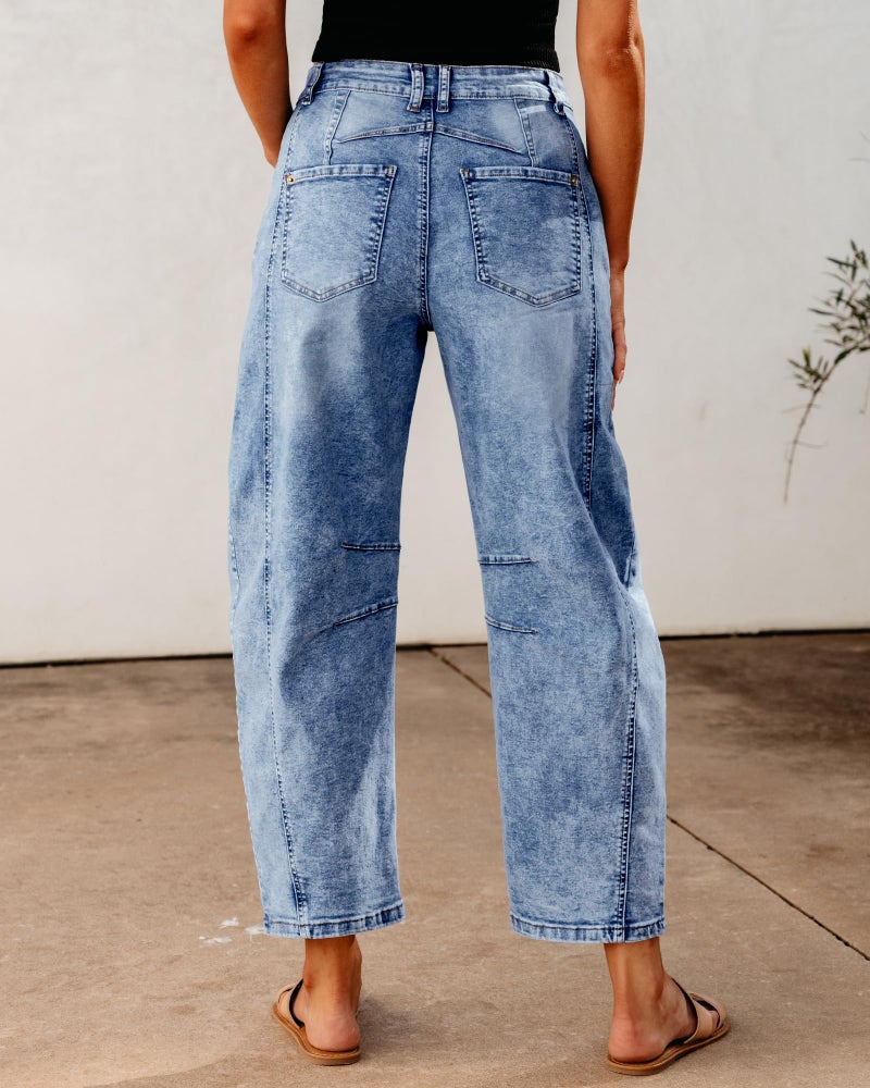 GRAPENT Nashville Outfits for Women High Waist Jeans for Women Balloon Barrel Leg Denim Pants Womens Crop Wide Leg Jeans for Spring Summer Fall Winter Color Reef Blue Large Size 12 Size 14 - Image 2