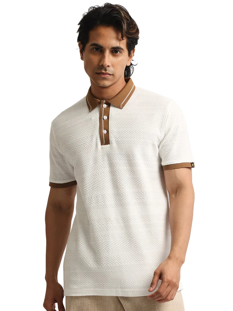 مانياك Maniac Mens AOP Printed Round Neck Half Sleeve Biscuit Cotton Tshirt