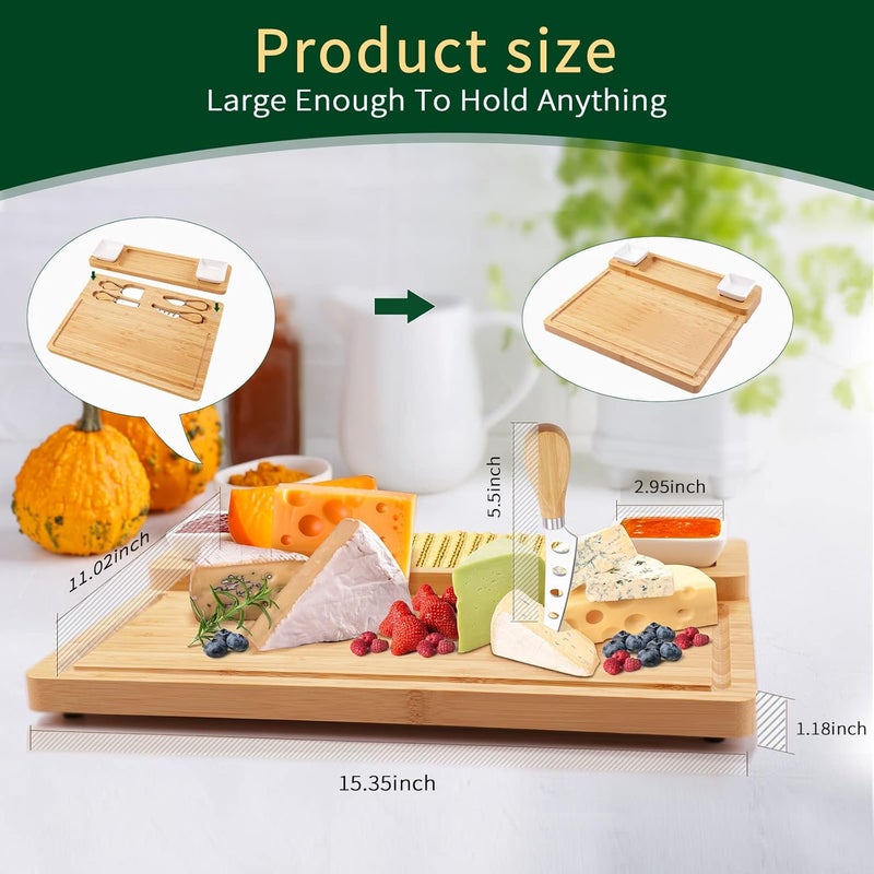 YZS Housm Charcuterie Boards and Knife Set - Bamboo Cheese Board - Wine Meat Cheese Tray Platter - Unique Housewarming Gifts, Anniversary Wedding Gifts for Couple, Bridal Shower Gift - Image 4