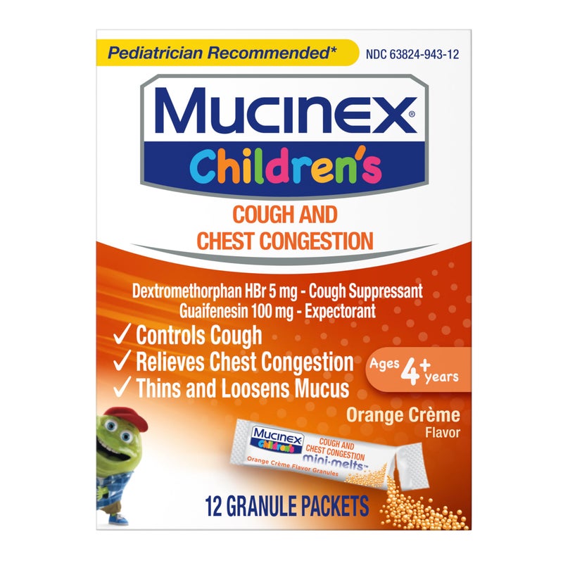 Mucinex Children's Chest Congestion Expectorant and Cough Suppressant Mini-Melts, Orange Cream, 12 Count (Packaging May Vary) - Image 1