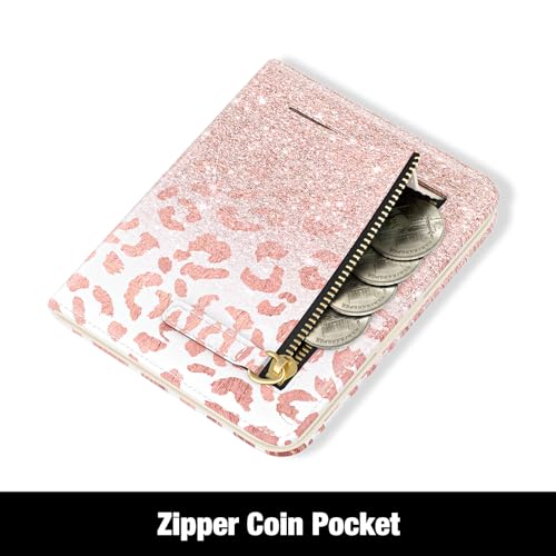 Rouidr Womens Wallet, RFID Small Slim Wallet for Women, Cute Bifold Leather Pocket Credit Card Holder Ladies Mini Purse with Zipper Coin Pocket & ID Window, Pink Leopard - Image 4