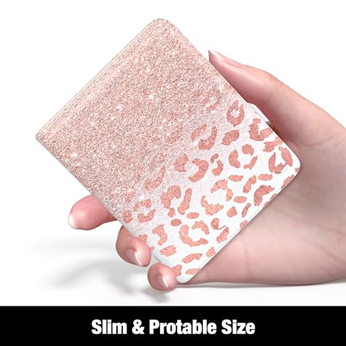 Rouidr Womens Wallet, RFID Small Slim Wallet for Women, Cute Bifold Leather Pocket Credit Card Holder Ladies Mini Purse with Zipper Coin Pocket & ID Window, Pink Leopard - Image 2