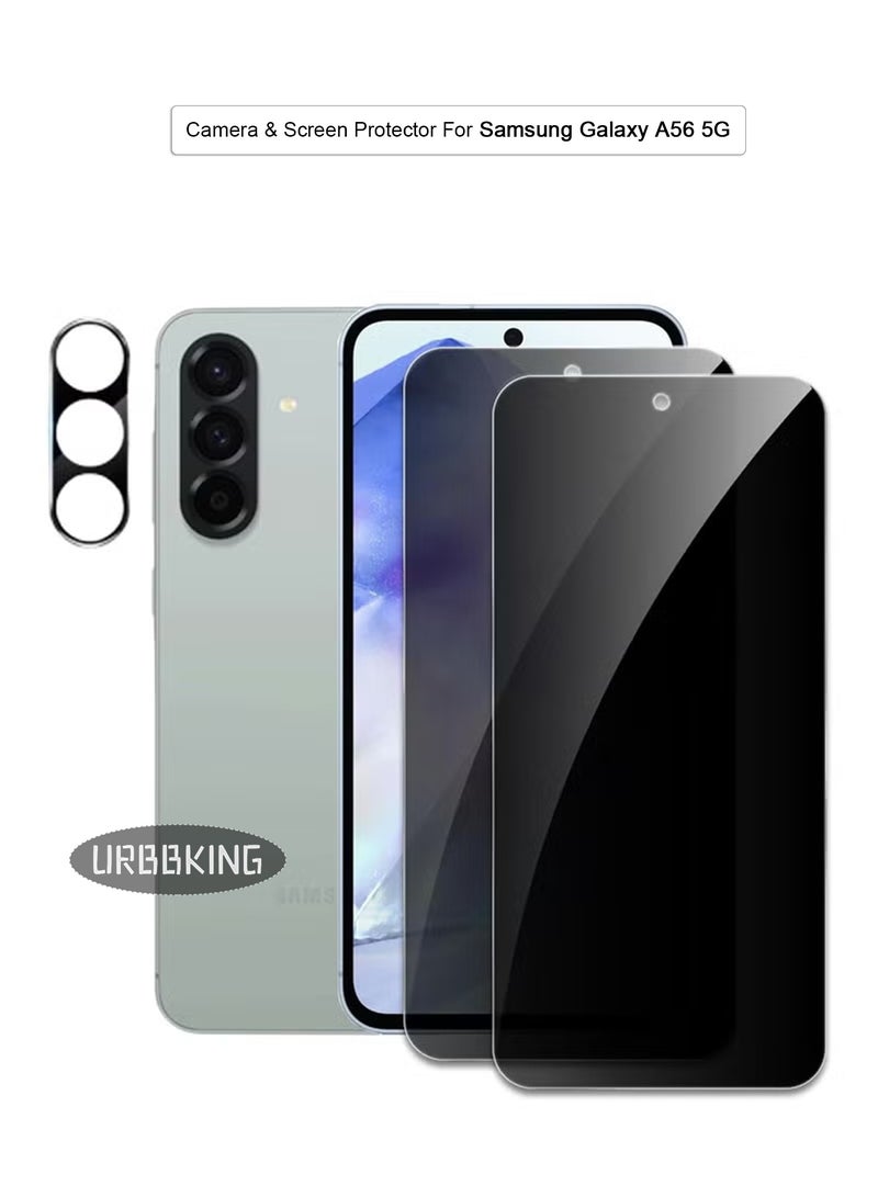 URBBKING Samsung Galaxy A56 3-Pack HD Full Privacy Anti-Peeping Screen Protector, Anti-Peeping Tempered Glass Screen Protector with Camera Lens Protector Compatible with Samsung Galaxy A56  - Image 1