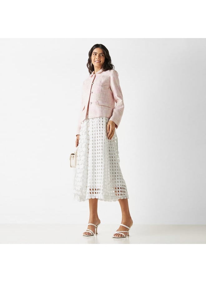 Iconic Iconic Floral Lace Textured A-line Midi Skirt with Elasticated Waistband  - Image 2