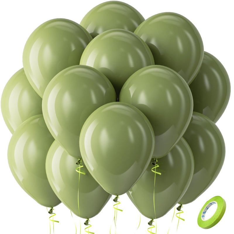 Bezente Sage Green Balloons Latex Party Balloons - 100 Pack 12 Inch Round Helium Olive Green Balloons For Birthday Bridal Shower Wedding Graduation Anniversary Safari Jungle Party Decorations - Image 1