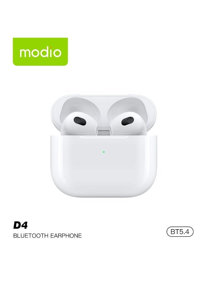 Modio D4 Premium Deep Bass Wireless Earbuds with Noise Cancellation Bluetooth 5.4 Multi Functional Touch Control and Crystal-Clear Microphone Compatible with iPhones and iPads White - Image 4