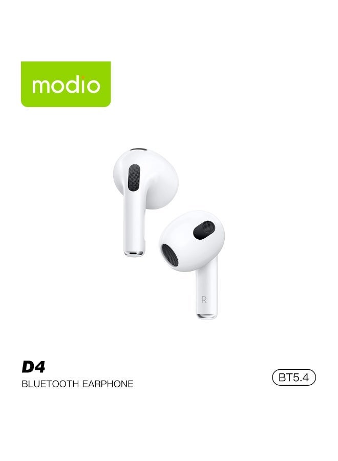 Modio D4 Premium Deep Bass Wireless Earbuds with Noise Cancellation Bluetooth 5.4 Multi Functional Touch Control and Crystal-Clear Microphone Compatible with iPhones and iPads White - Image 3