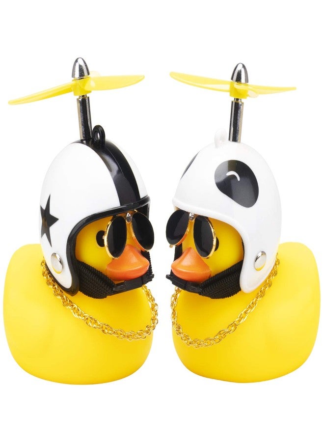 wonuu Car Duck, Rubber Duck Car Decorations, Dashboard 2Pack Small Duck Ornaments with Propellers Glasses Gold Chain - Image 1