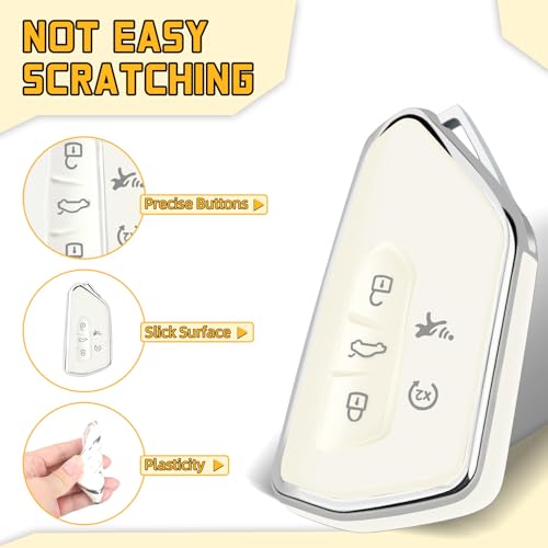 FT FUNTOR Key Fob Cover for Volkswagen,Soft TPU Full Protection Case Compatibale With VW Golf GTI Atlas Skoda Octavia ID3 ID4 MK8 (White, 5 Buttons) - Image 3