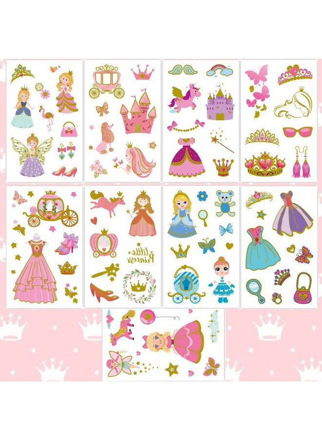 Ooopsiun Glitter Princess Temporary Tattoos for Girls - 70 Gold Glitter Styles, Princess Birthday Party Decorations Supplies Favors for Gilrs Kids - Image 2