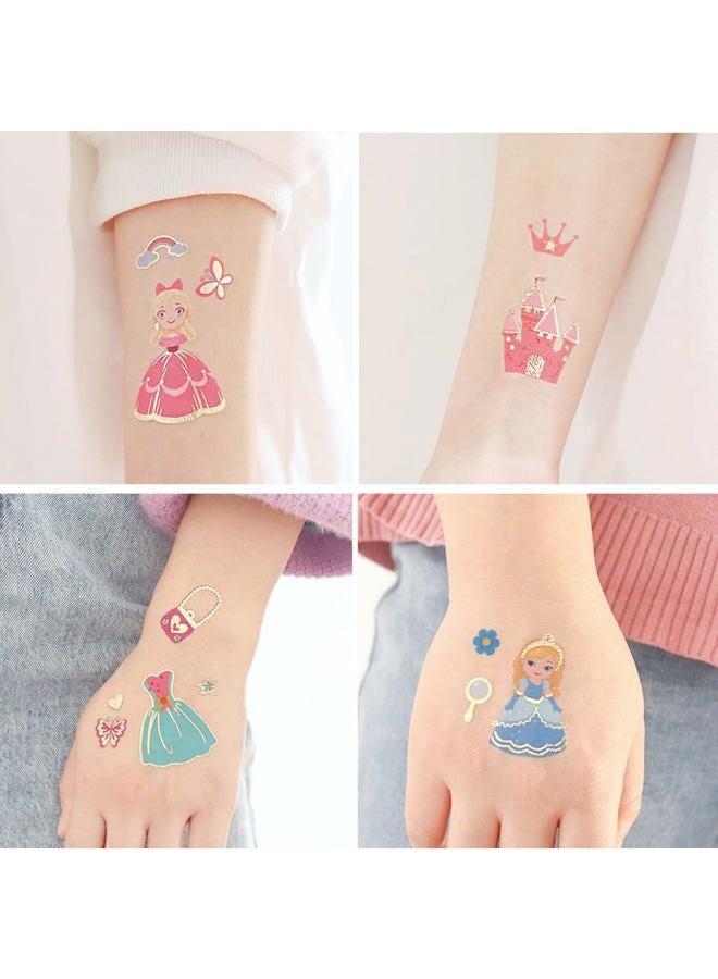 Ooopsiun Glitter Princess Temporary Tattoos for Girls - 70 Gold Glitter Styles, Princess Birthday Party Decorations Supplies Favors for Gilrs Kids - Image 3