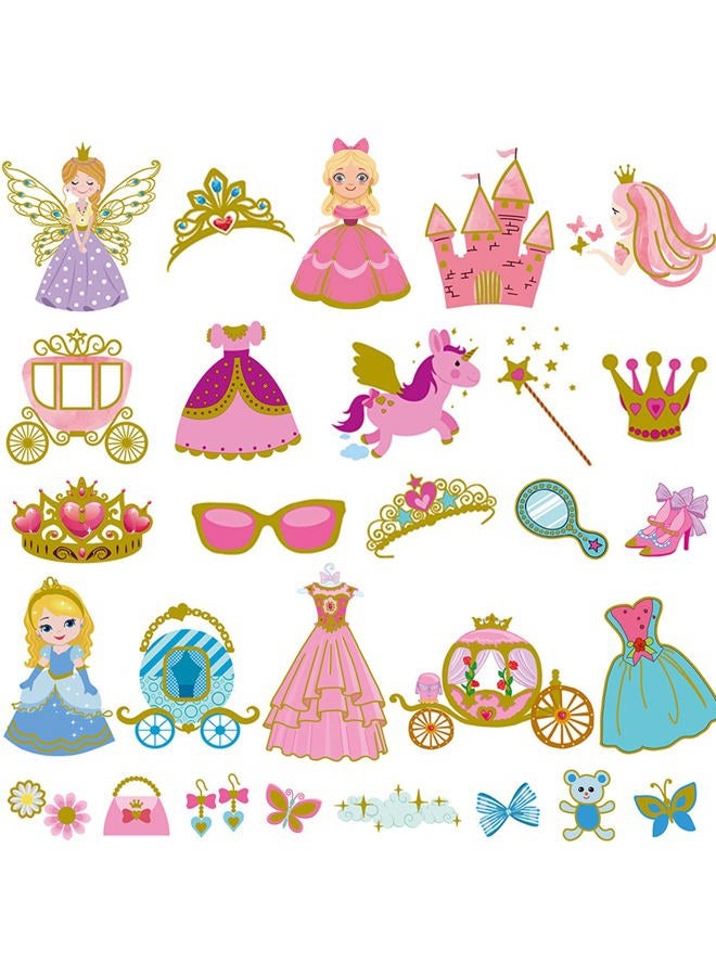 Ooopsiun Glitter Princess Temporary Tattoos for Girls - 70 Gold Glitter Styles, Princess Birthday Party Decorations Supplies Favors for Gilrs Kids - Image 1