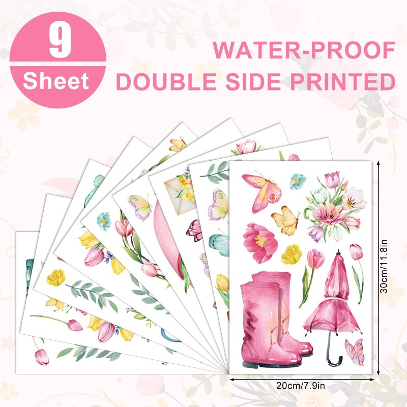 Whaline 75Pcs Spring Summer Tulip Window Clings Tulip Flower Umbrella Truck Window Stickers Hello Spring Double-Side Glass Decals for Home Office School Party Shop Display Decoration - Image 5