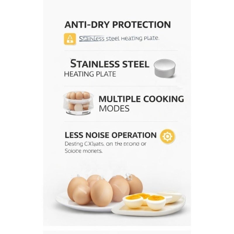 14 Egg Electric Egg Boiler 350W Double Layer Egg Cooker Automatic Shut Off Stainless Steel Heating Plate Fast Cooking Kitchen Egg Steamer - Image 4