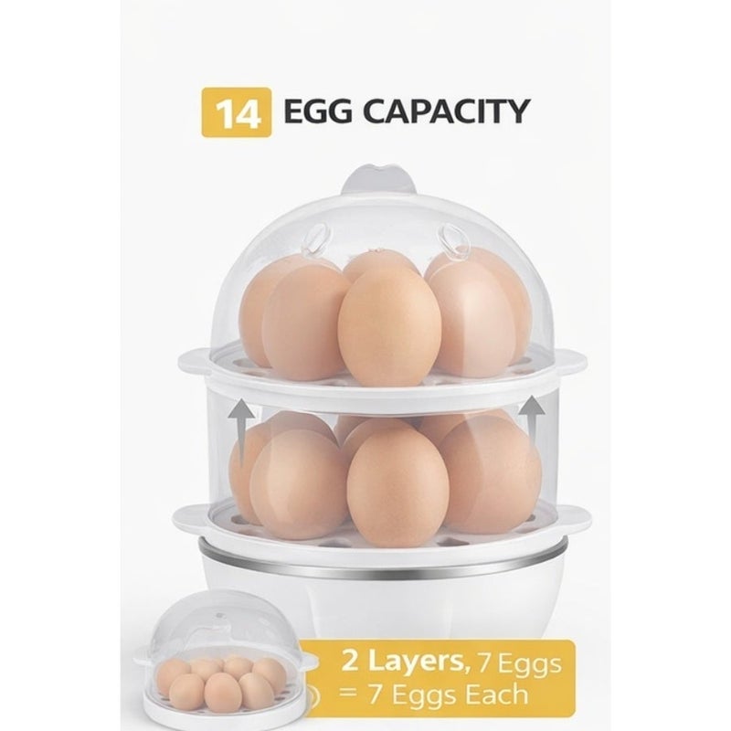 14 Egg Electric Egg Boiler 350W Double Layer Egg Cooker Automatic Shut Off Stainless Steel Heating Plate Fast Cooking Kitchen Egg Steamer - Image 2