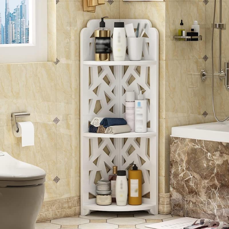 LINGWEI Corner Shelf Stand - Bathroom Storage Organizer, Waterproof 3-Tier Rack for Small Spaces, Perfect for Bathroom, Kitchen, and Home Décor, White (Style-2) - Image 1