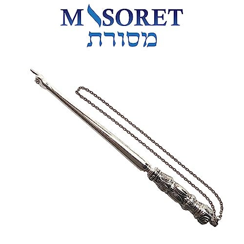 MASORET Modern Nickel Yad Torah Pointer: Fine, Elegant Carved Handle with Hand with Extended Finger Pointed; Protects Jewish Israelis Scrolls, 9.8 Inch - Image 2