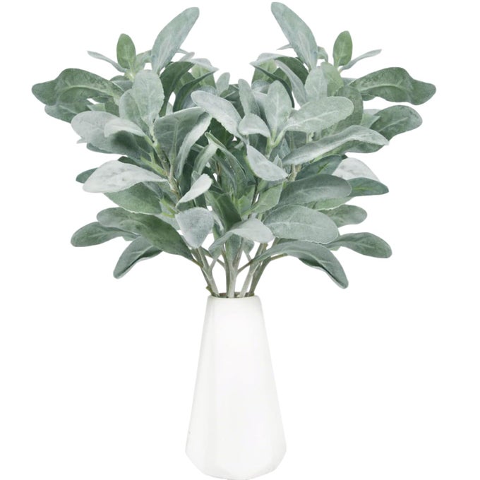 ARTIFICIAL FLOCKED LAMBS EAR LEAVES DUSTY MILLER STEMS FLOCKED OAK LEAVES LAMBS EAR BLADE FOR HOME WEDDING DIY FLORAL ARRANGEMENT SILVER LAMBS EAR 10