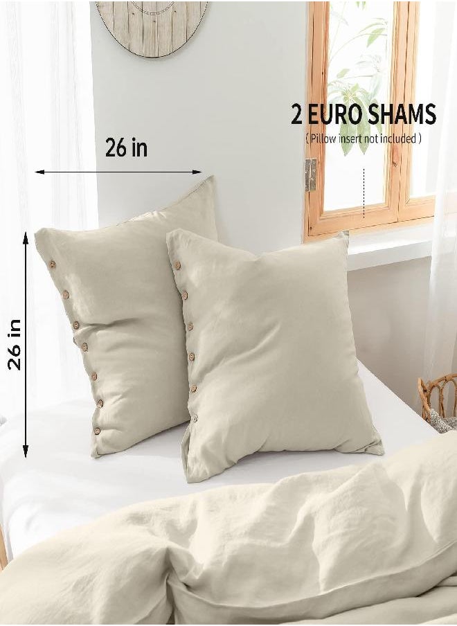 Simple&Opulence Simple&Opulence 100% Washed Linen Euro Sham Cover,26 x 26 Inch,Set of 2,Decorative Throw Pillow Cover with Coconut Button,Solid Color Cushion Cover (Natural Linen)  - Image 3