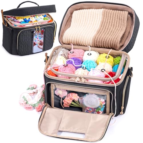 MYBAGZING Crochet Bag Organizer Yarn Bags for Crocheting Crochet Storage Bag with Pockets for Crochet Hooks Crochet Accessories Yarn Organizers Yarn Holders for Crocheting Knitting Bags - Image 1