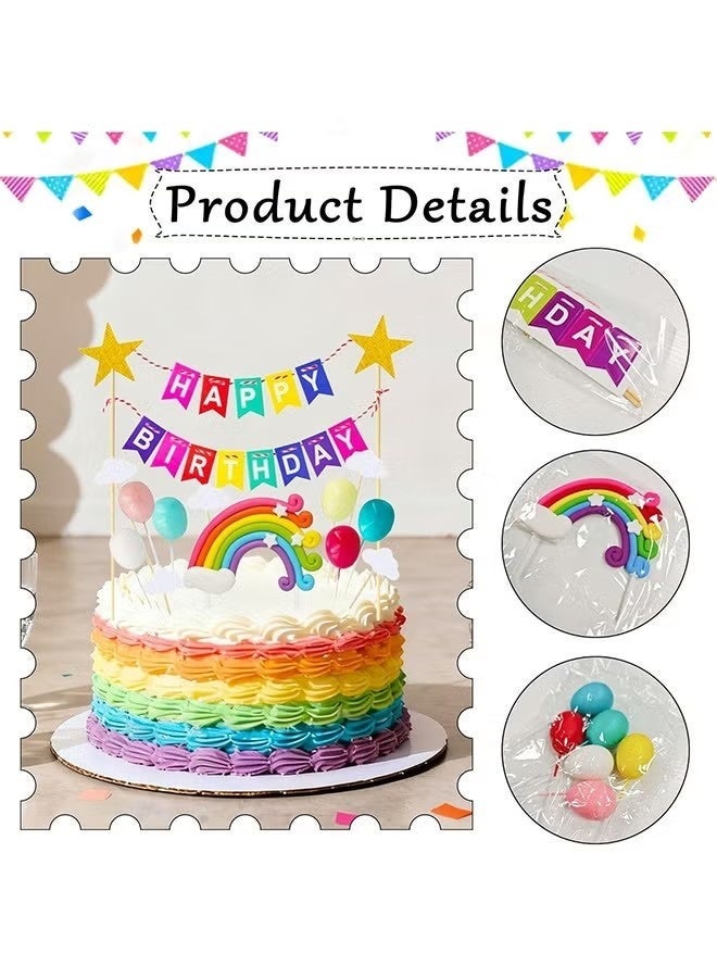 22 Pcs Rainbow Cake Toppers, Happy Birthday Banner, Star, Cloud, Balloon Cake Decorations, Cake/Cupcake Topper for Boy Girl Birthday Baby Shower Party (Happy Birthday Banner) - Image 2
