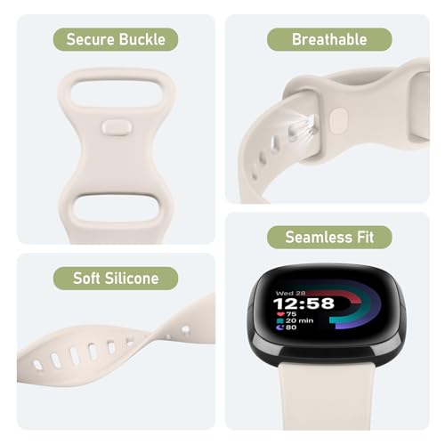 Meliya Soft Strap for Fitbit Versa 4 / Versa 3 / Sense 2 / Sense(Watch Not Included), Flexible Premium Elastomer TPU Adjustable Watch Straps, Sport Replacement Band for Women Men (L,Starlight) - Image 3
